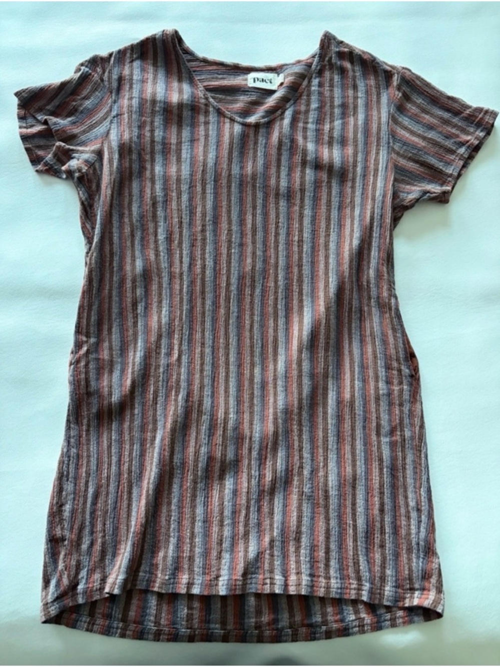 Pact Crush Easy Dress Sz M 100% Organic Cotton Crinkle Gauze Striped Earthy Boho